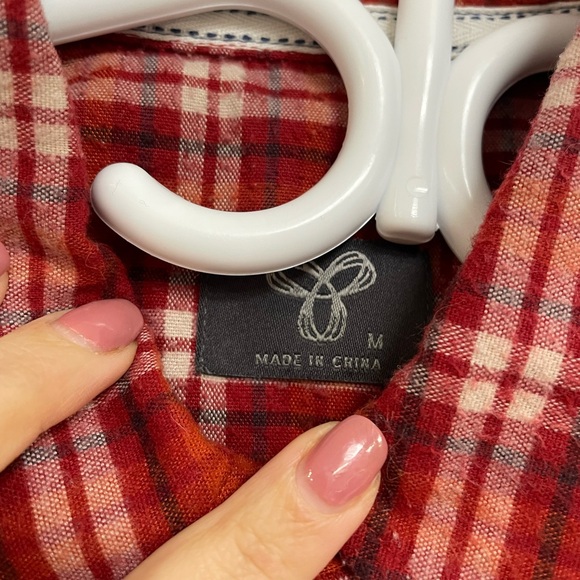 Aritzia Red Flannel Button-Up Shirt - Picture 3 of 4